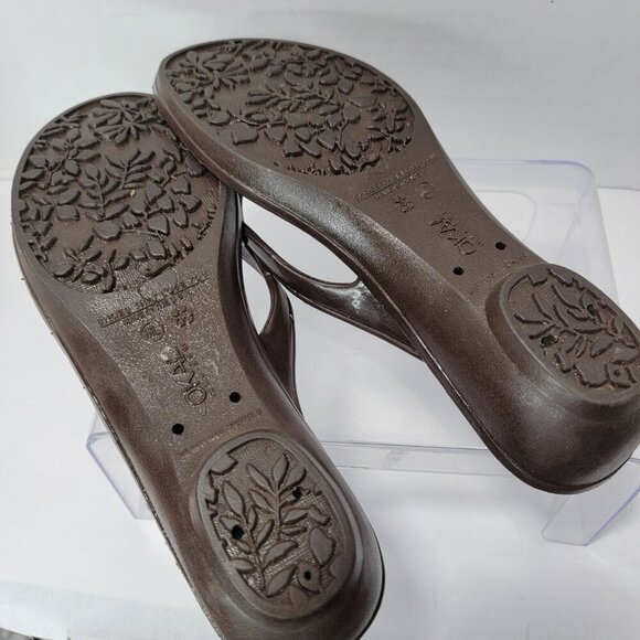 OKAL Womens Sandals Flip Flop‎ Thong Sz M/L Brown Turquoise Red Beach Boho Artsy - Picture 6 of 9